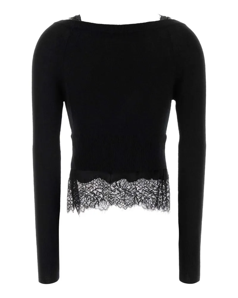 Ermanno Scervino Cashmere with Lace Trim Cardigan — Black Black