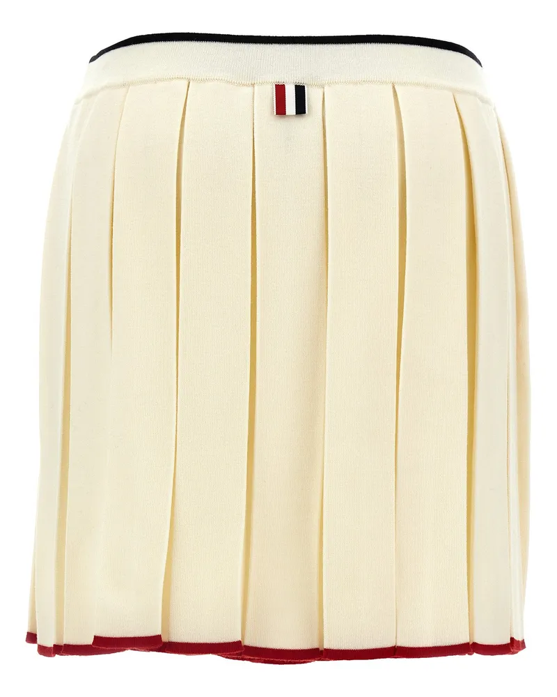 Thom Browne Pleated Wool Blend Knit Skirt — Cream Cream