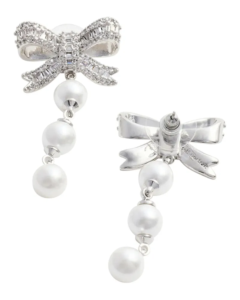 Self-Portrait Women's Drop Earrings With Bow And Pearls, Metallic Metal Silver