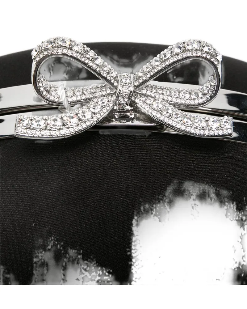 Self-Portrait Satin Oval with Bow Padlock Charm Clutch — Black Black
