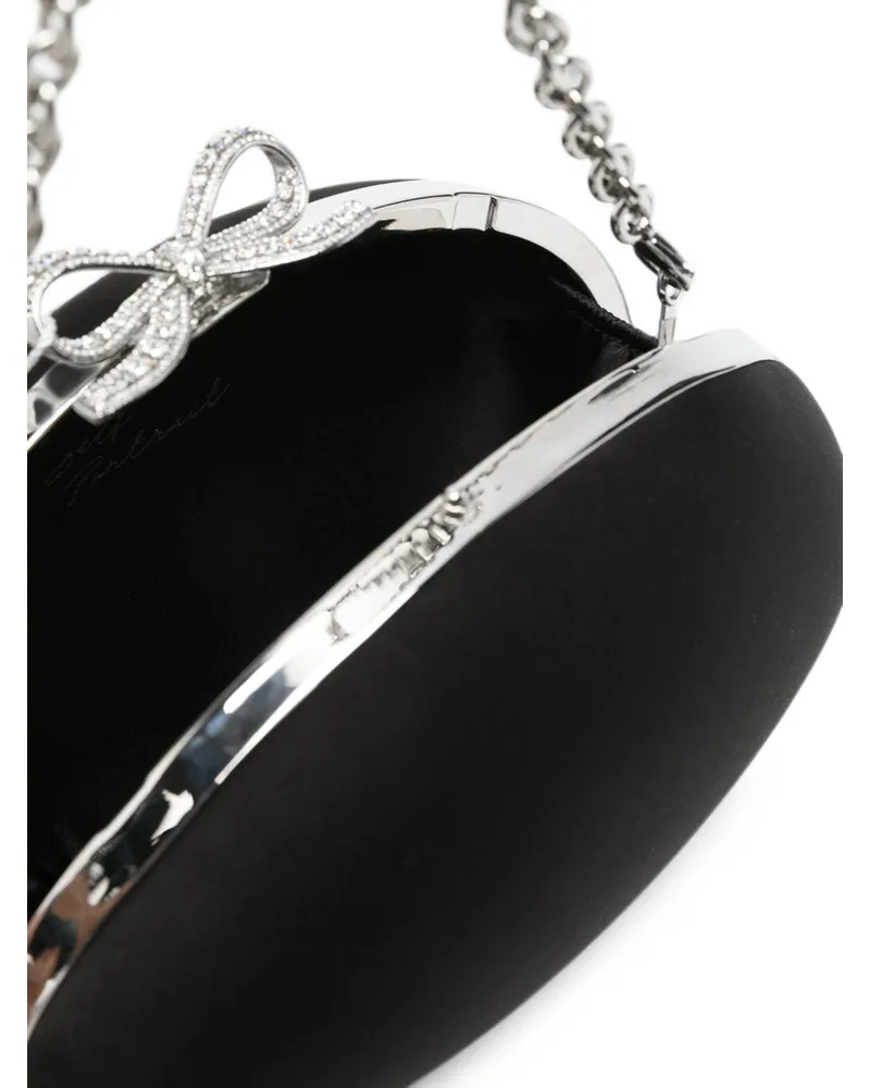 Self-Portrait Satin Oval with Bow Padlock Charm Clutch — Black Black