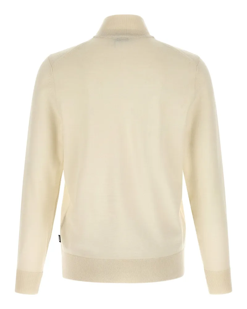 HUGO BOSS Virgin Wool Half-Zip Mock-Neck Sweater — Cream Cream