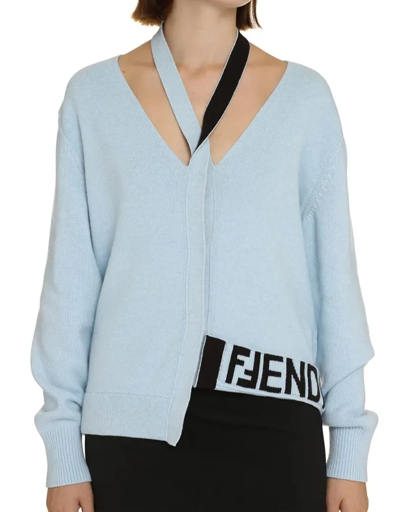 Fendi Women's Blue Cashmere Cardigan Clothing Blue
