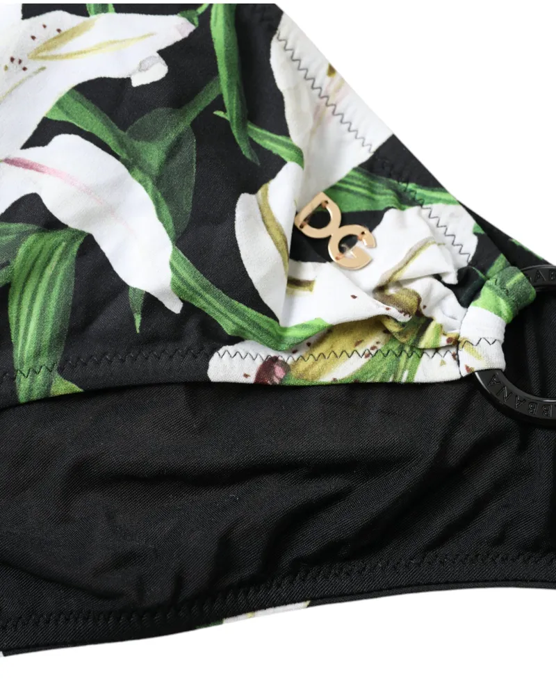 Dolce & Gabbana Women's Black Lily Print Swimwear Bottom Beachwear Bikini Nylon Elastane Clothing Black