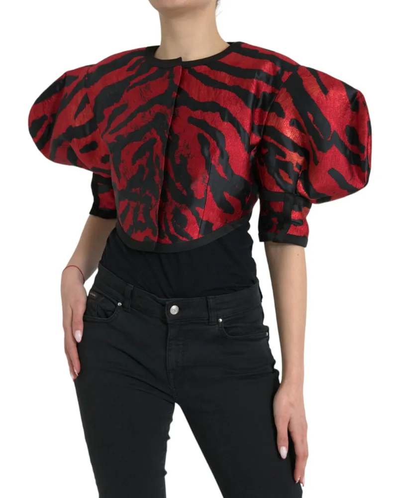 Dolce & Gabbana Women's Black Red Patterned Cropped Coat Jacket And Clothing Red