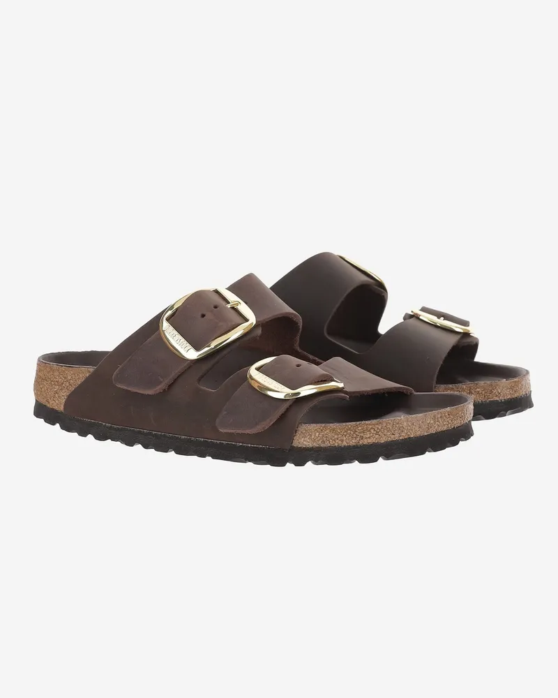 Birkenstock Unisex Sandals Arizona Big Buckle Dark Brown Leather And Cork Brown