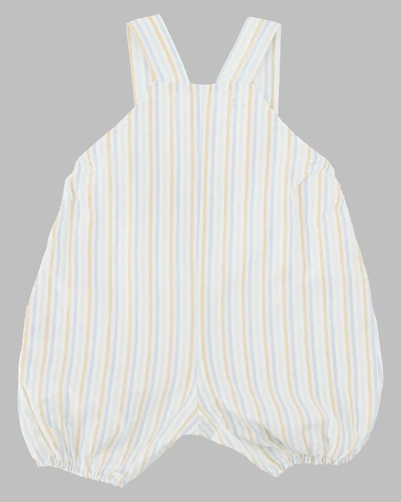 Tartine et Chocolat Striped Cotton Dungaree Dress — Beige Beige