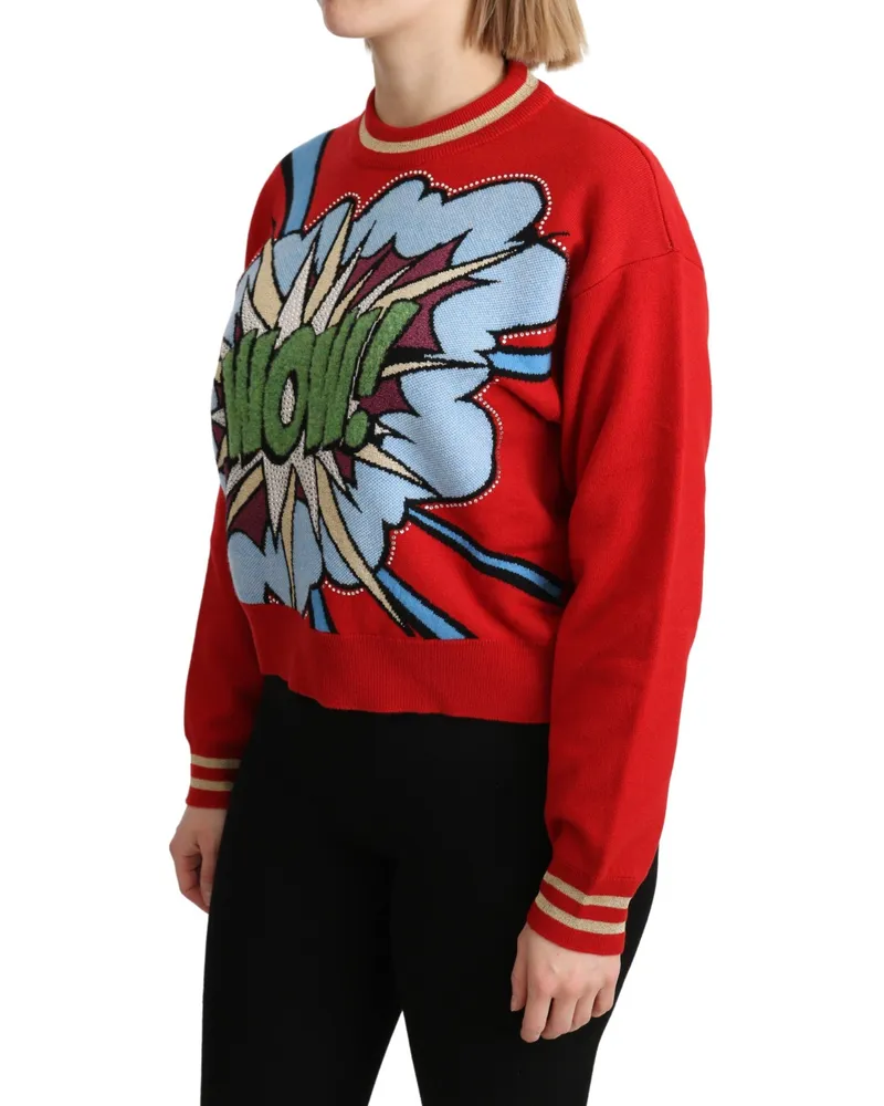 Dolce & Gabbana Women's Red Knitted Cashmere Cartoon Top Sweater Red