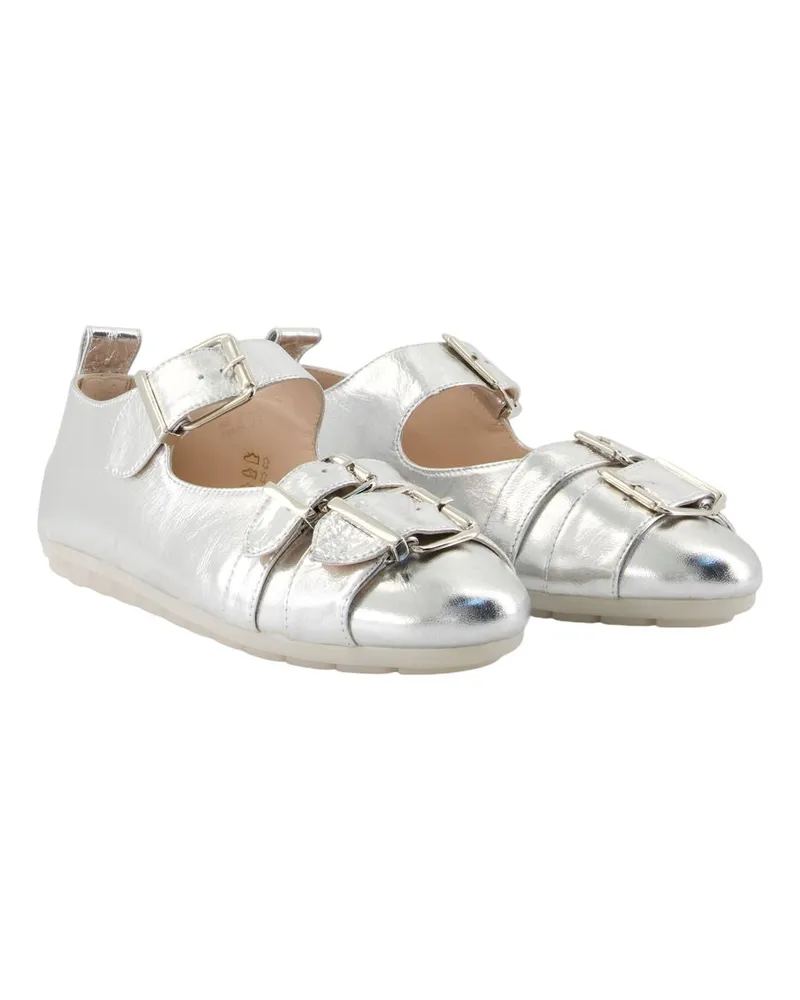 Simone Rocha Women's Buckle Grip Ballerina -  Leather Silver Shoes Flat-Shoes Silver