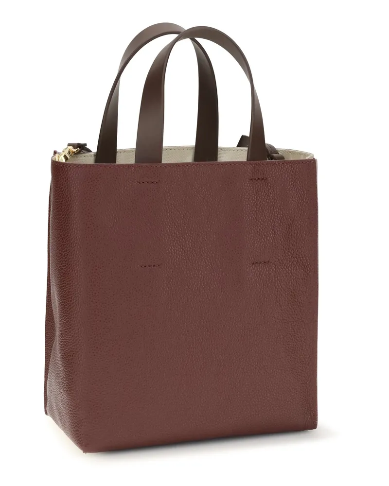 Marni Women's Handbag Museo Mini Moonstone-Dark Burgundy-Coffee Calf Leather Handbags Moonstone/dark Burgundy/coffee Hand Bags Beige