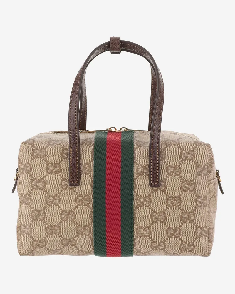 Gucci Women's Mini Boston Bag Multicolour Cotton Shoulder Beige
