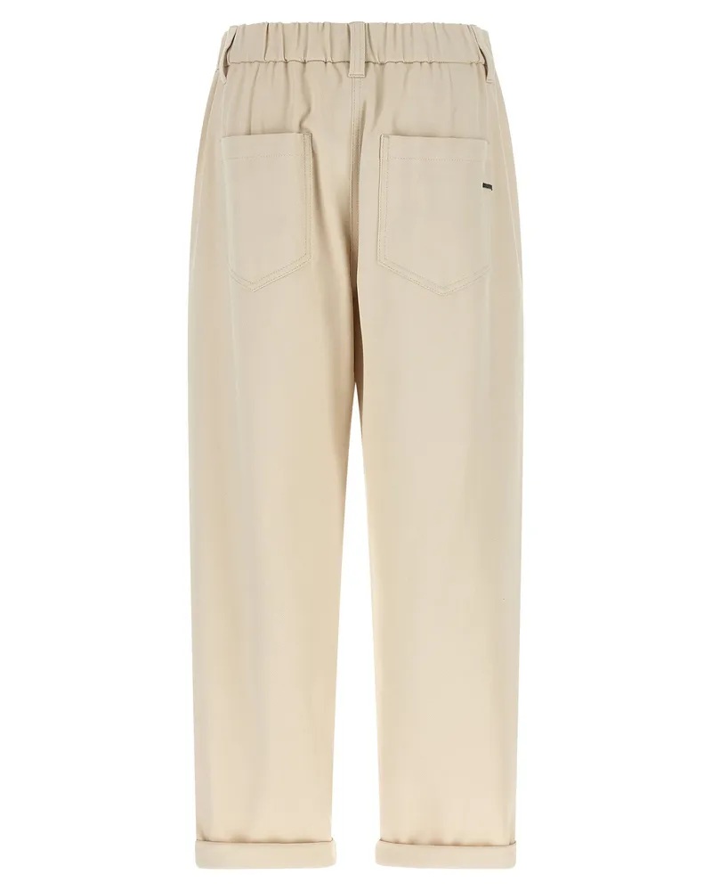 Brunello Cucinelli Baggy Pull-On Stretch Cotton Trousers — Beige Beige