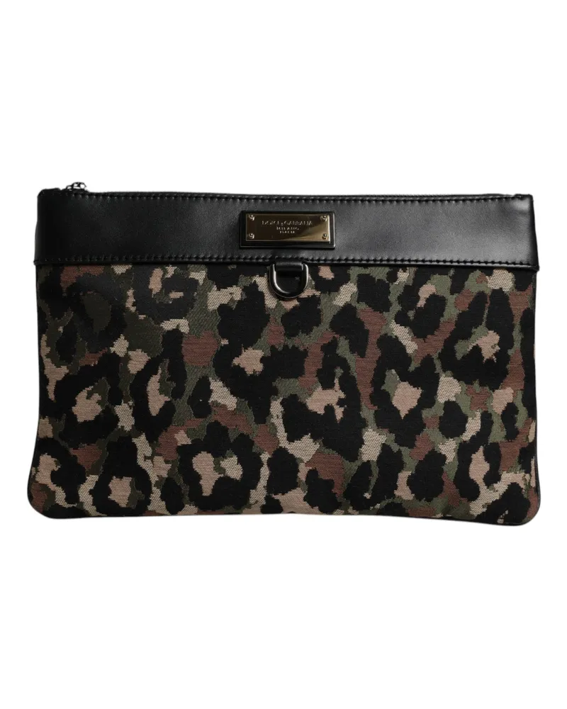 Dolce & Gabbana Men's Leopard Jacquard Print Clutch Multicolor Cotton Polyester Polyamide Multicolor