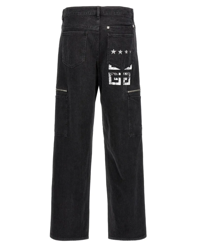 Givenchy Zipped-Pocket Cargo Denim Cargo Pants — Black Black