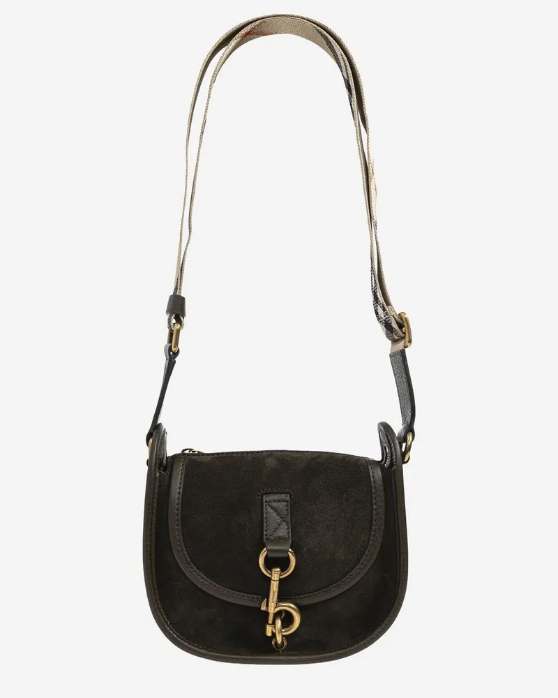 Burberry Women's Mini Shoulder Bag Black Suede Leather Black