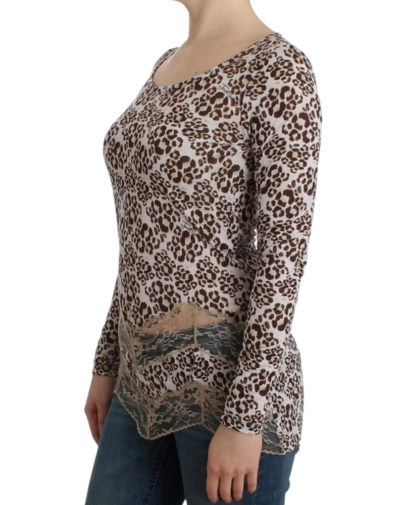 Roberto Cavalli Women's Brown Longsleeved Lace Top Modal Brown