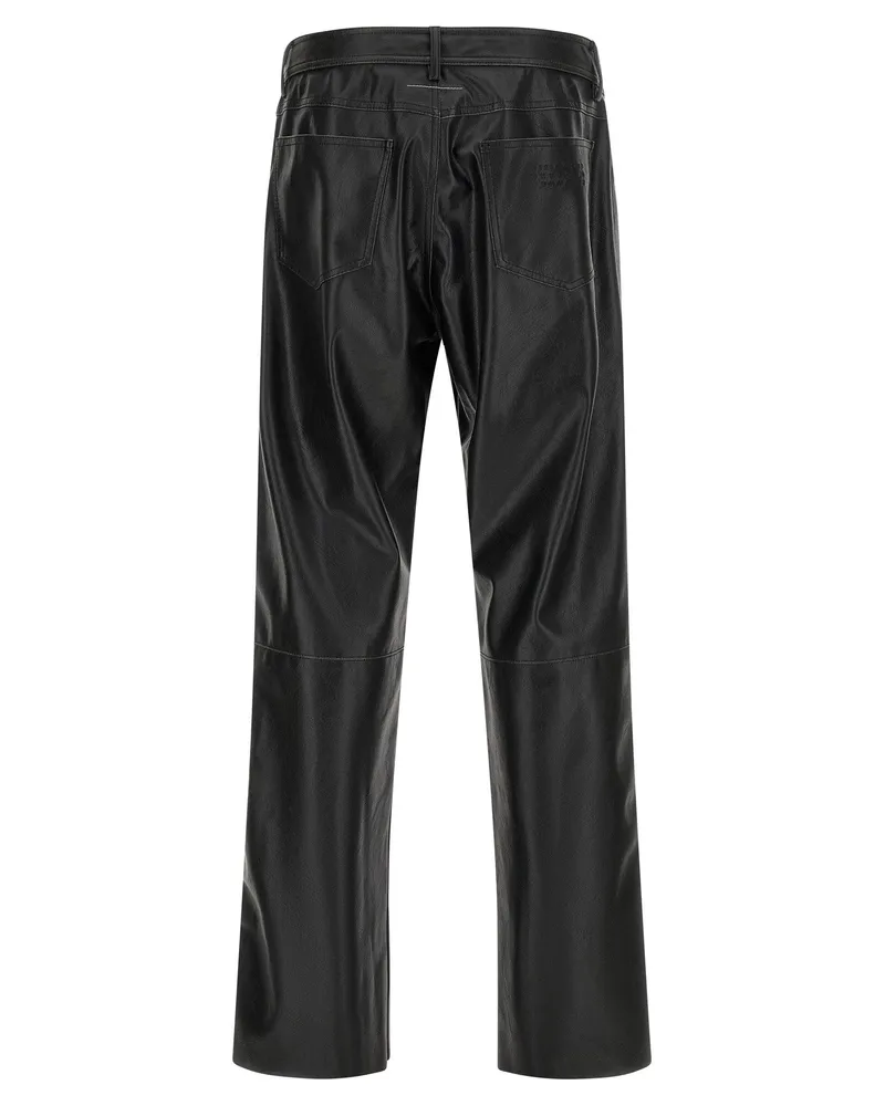 Maison Margiela Leather-Effect Five-Pocket Trousers — Black Black