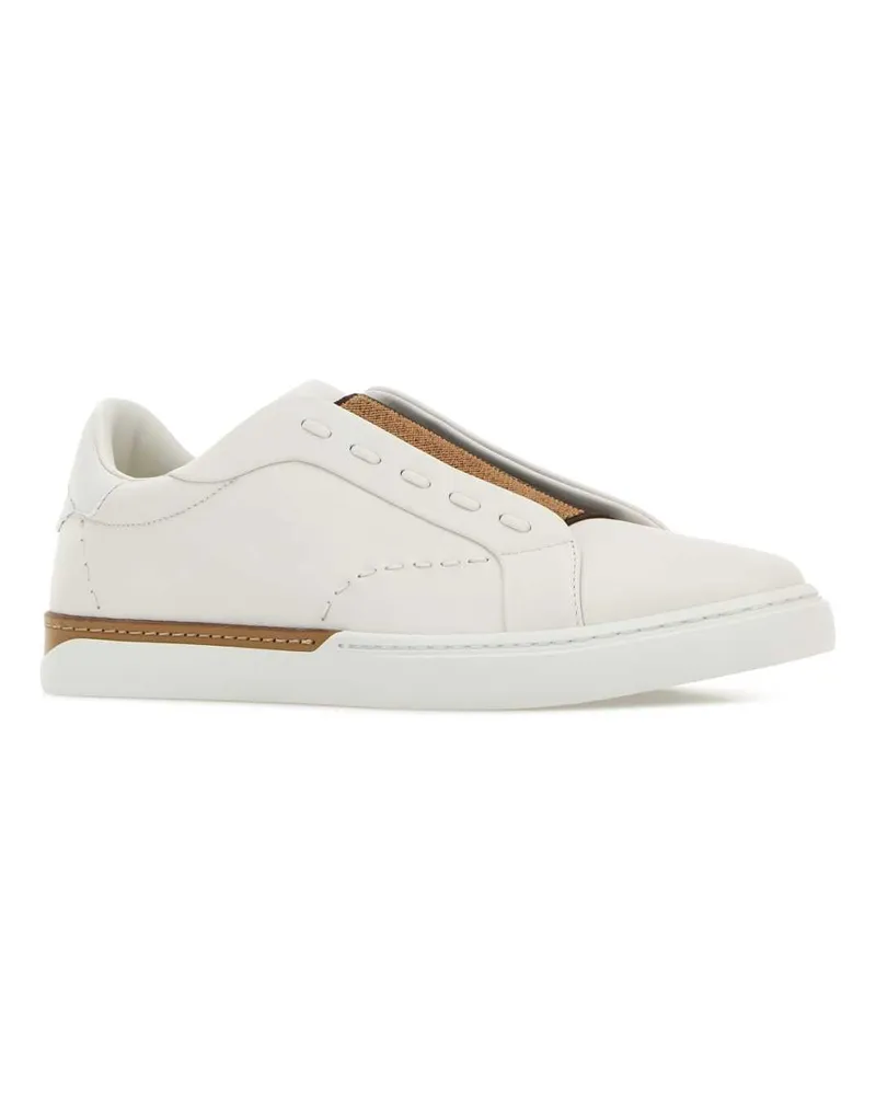 Fendi Men's Chalk Leather  City Slip Ons White Sneaker White