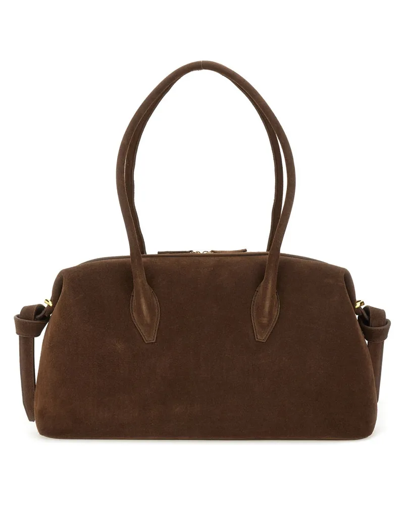 YUZEFI Women's Brioche Duffle Bag Brown Bovine Leather Shoulder Brown