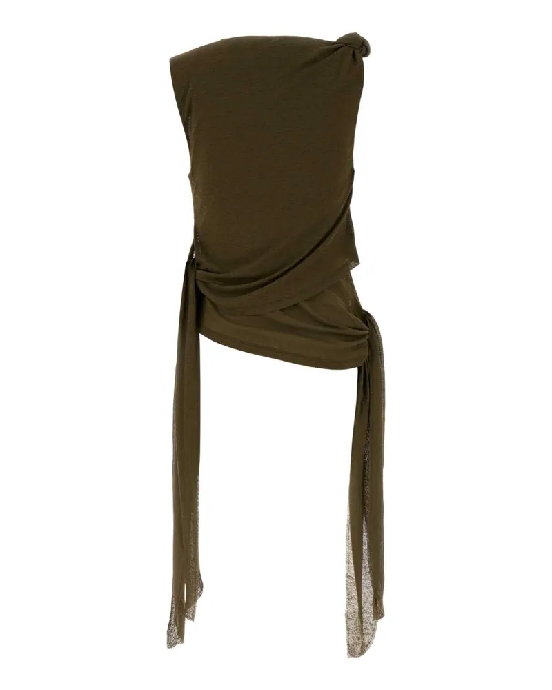 Ganni Women's Marl Mesh Tie Knot Tank Top Military Olive Maglie Sweater Green