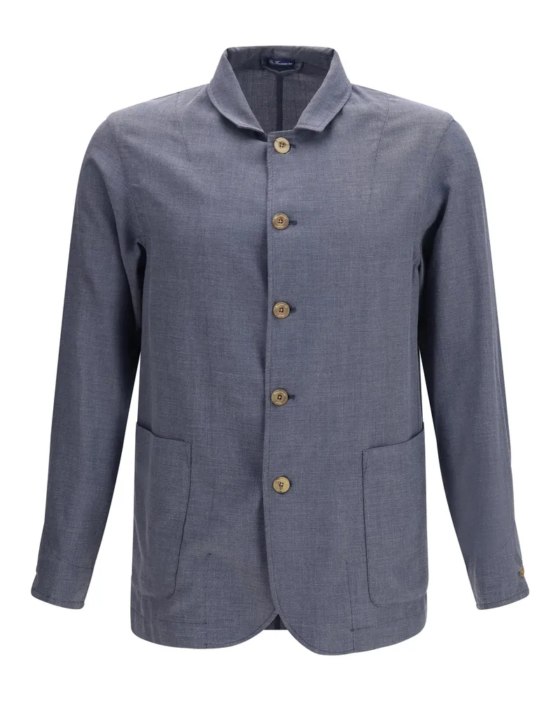 Finamore 1925 Men's Jacket Cotton-Silk Blend Dark Grey Solid Blazers Gray