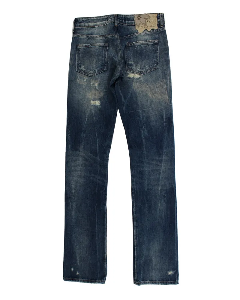 Roberto Cavalli Women's Blue Wash Torn Cotton Straight Fit Jeans Clothing Blue