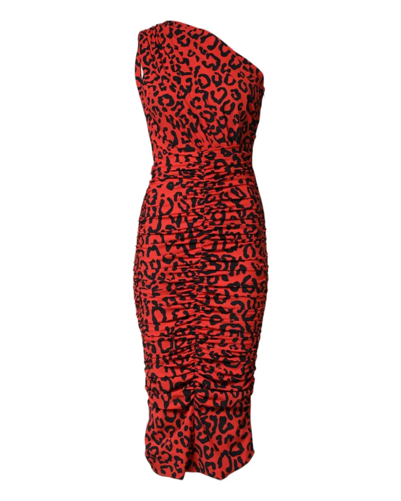 Dolce & Gabbana Women's Red Leopard Print Nylon Sheath Midi Dress 29+pa Red