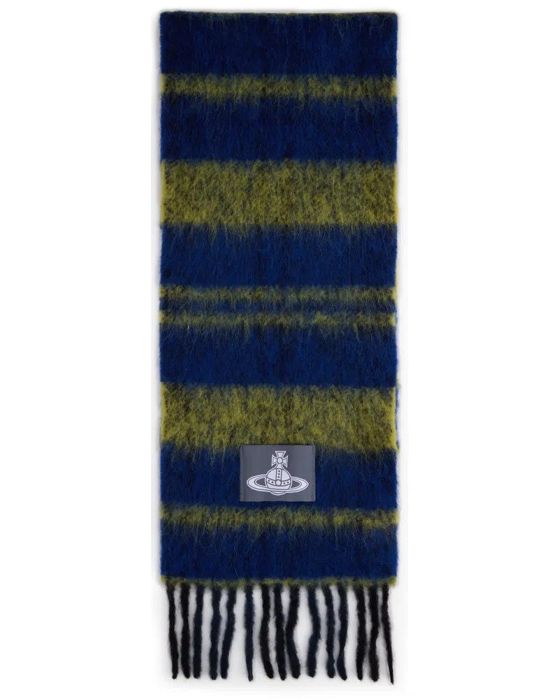 Vivienne Westwood Women's Scarf Multicolour Fringed Alpaca Wool Scarfs Navy
