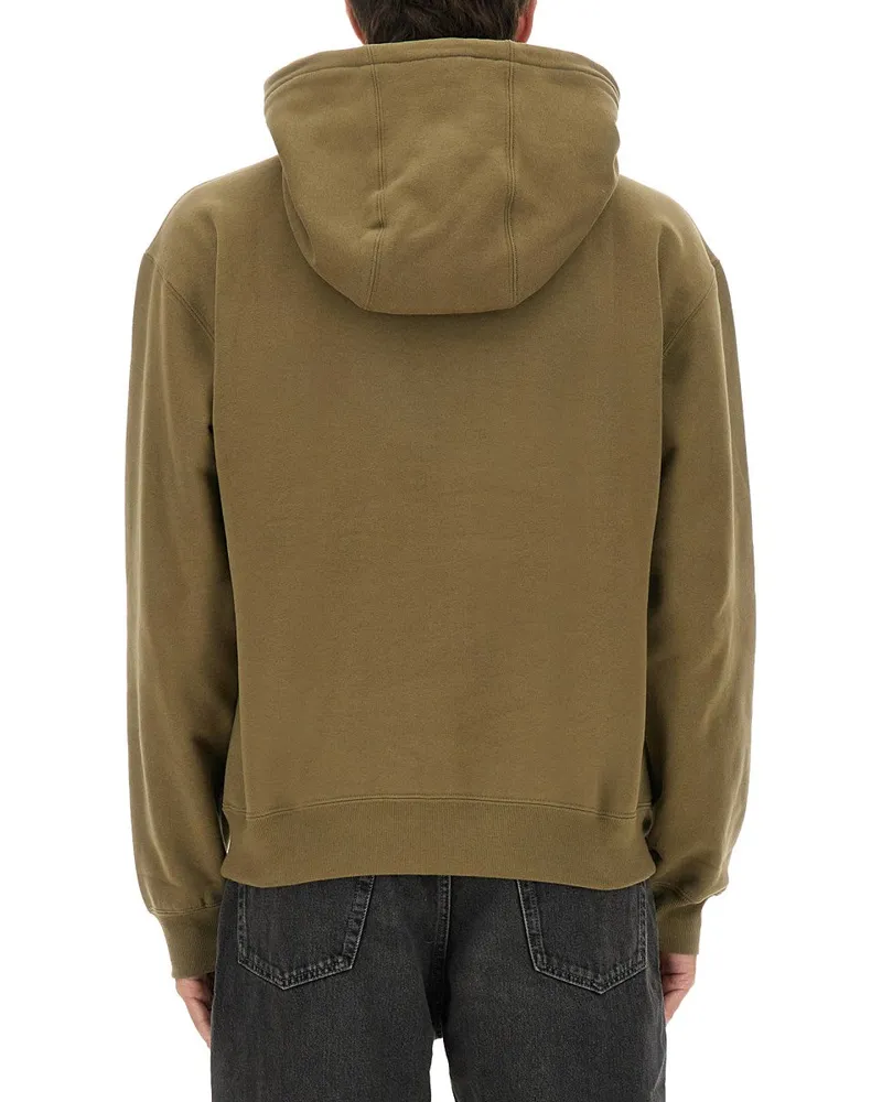Saint Laurent Logo Cotton Hoodie — Green Green