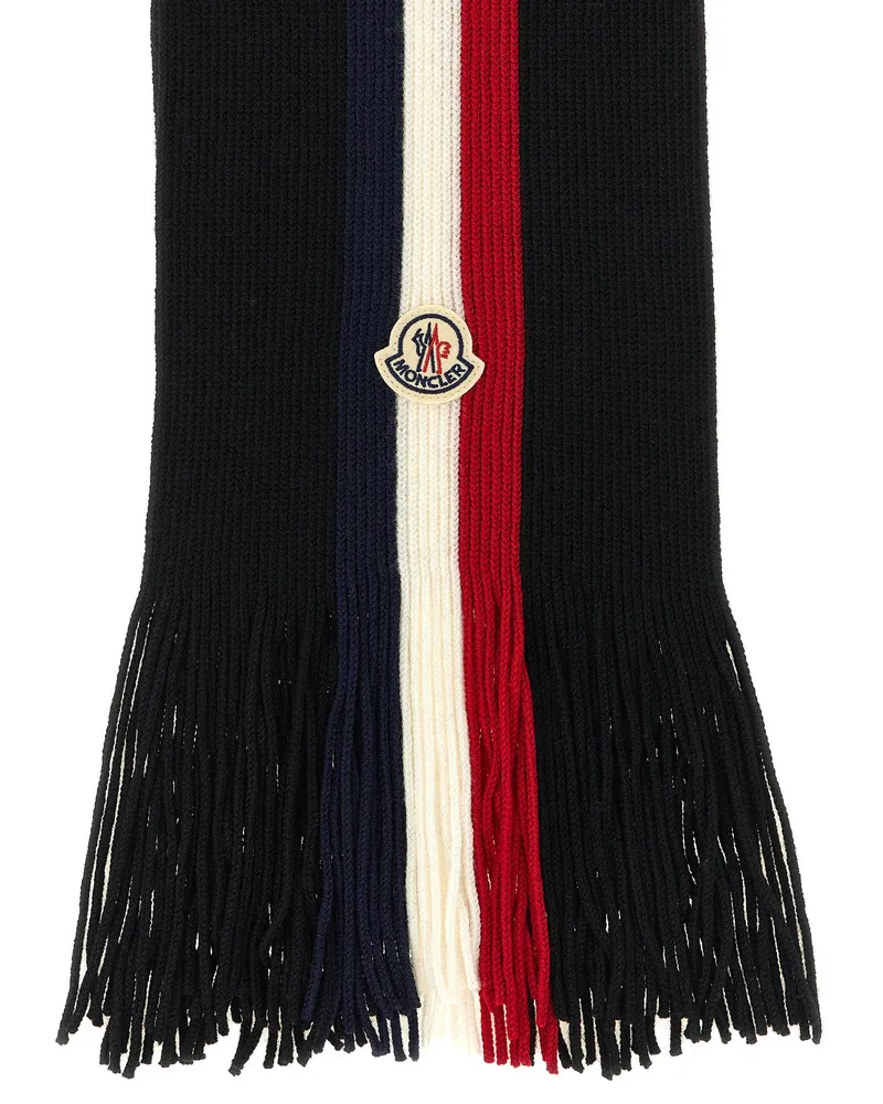 Moncler Tricolor Wool Scarf — Black Black