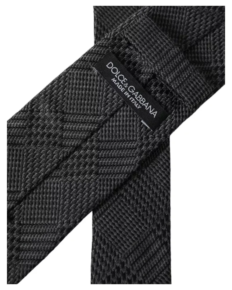 Dolce & Gabbana Dark Gray Plaid Patterned Silk Adjustable Men Tie Gray