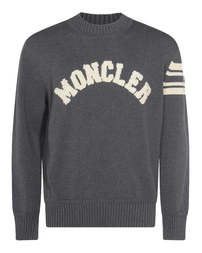 Moncler Logo-Embroidered Cotton Sweater — Gray Gray