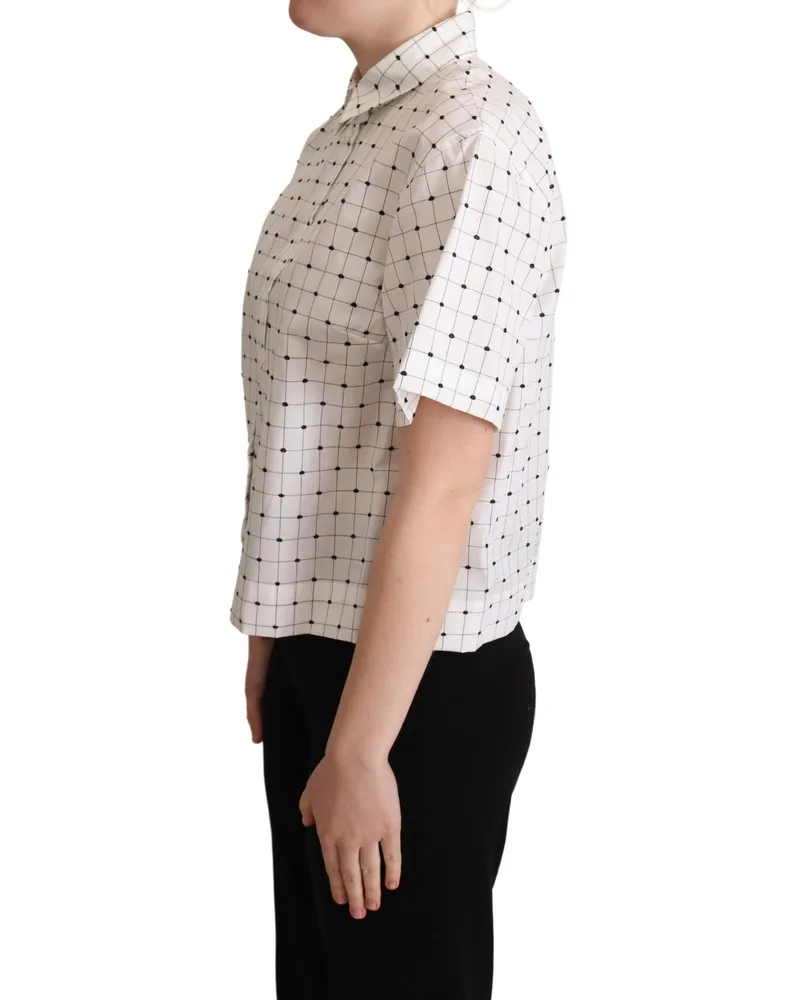 Dolce & Gabbana Women's White Polka Dot Cotton Collared Shirt Top White