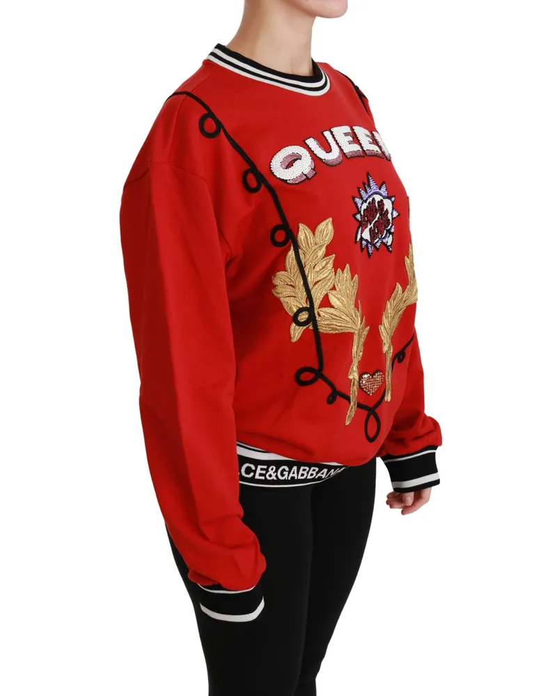 Dolce & Gabbana Women's Red Queen Sequined Love Pullover Sweater Cotton Clothing Red