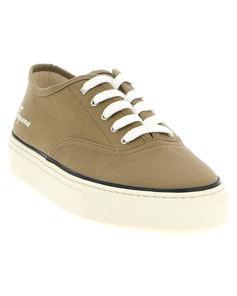 Jacquemus Men's Bicolor Cotton Low Top Sneakers Beige