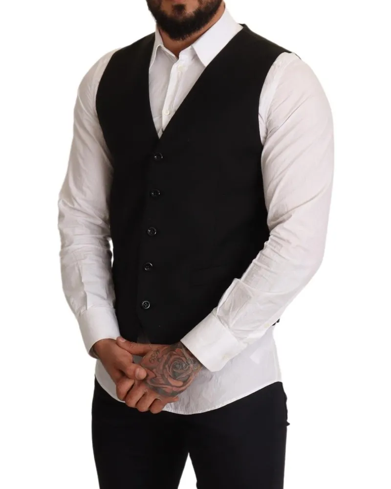 Dolce & Gabbana Wool-Blend Formal Vest — Black Black