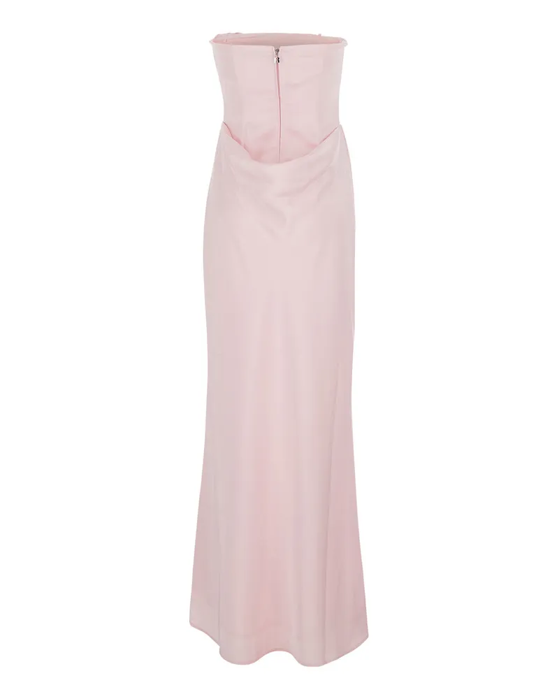 ROTATE Birger Christensen Off-Shoulder Draped Tech Fabric Dress — Pink Pink