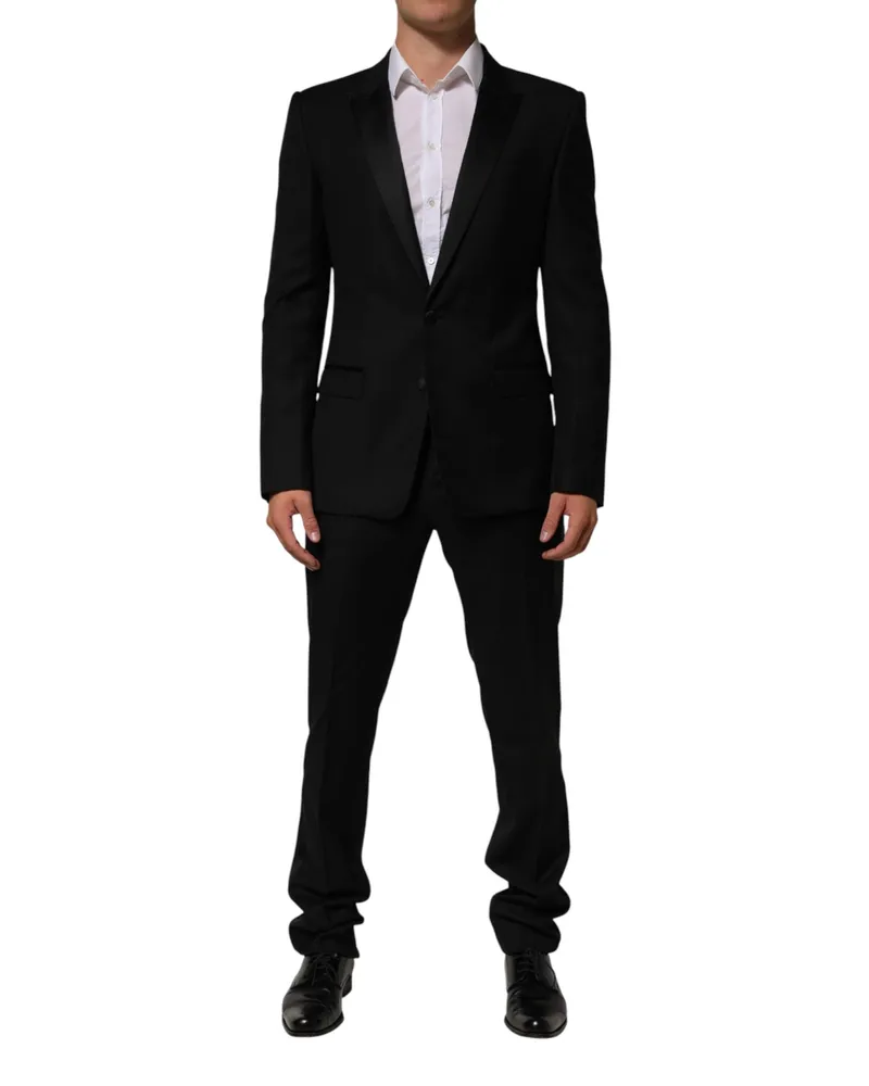 Dolce & Gabbana Men's Black 2 Buttons Jacket Formal Piece Suit Wool Black