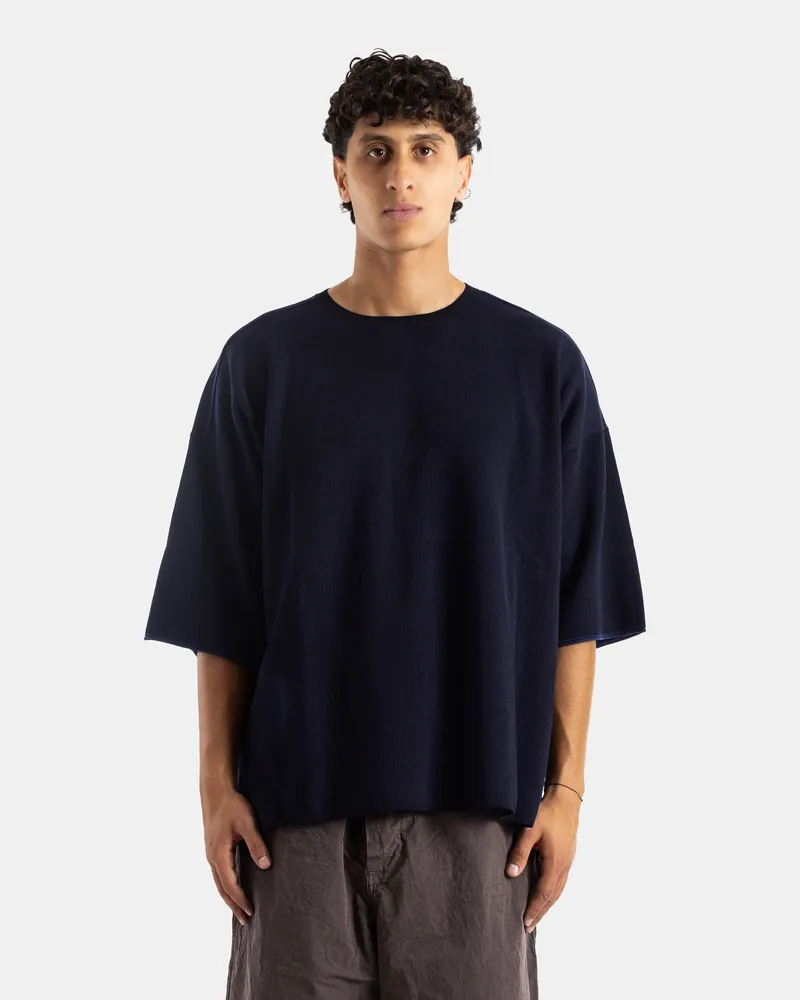 Casey Casey Men's Navy Cotton-Wool Knit Oversized T-Shirt Blue T-Shirts And Polos Navy