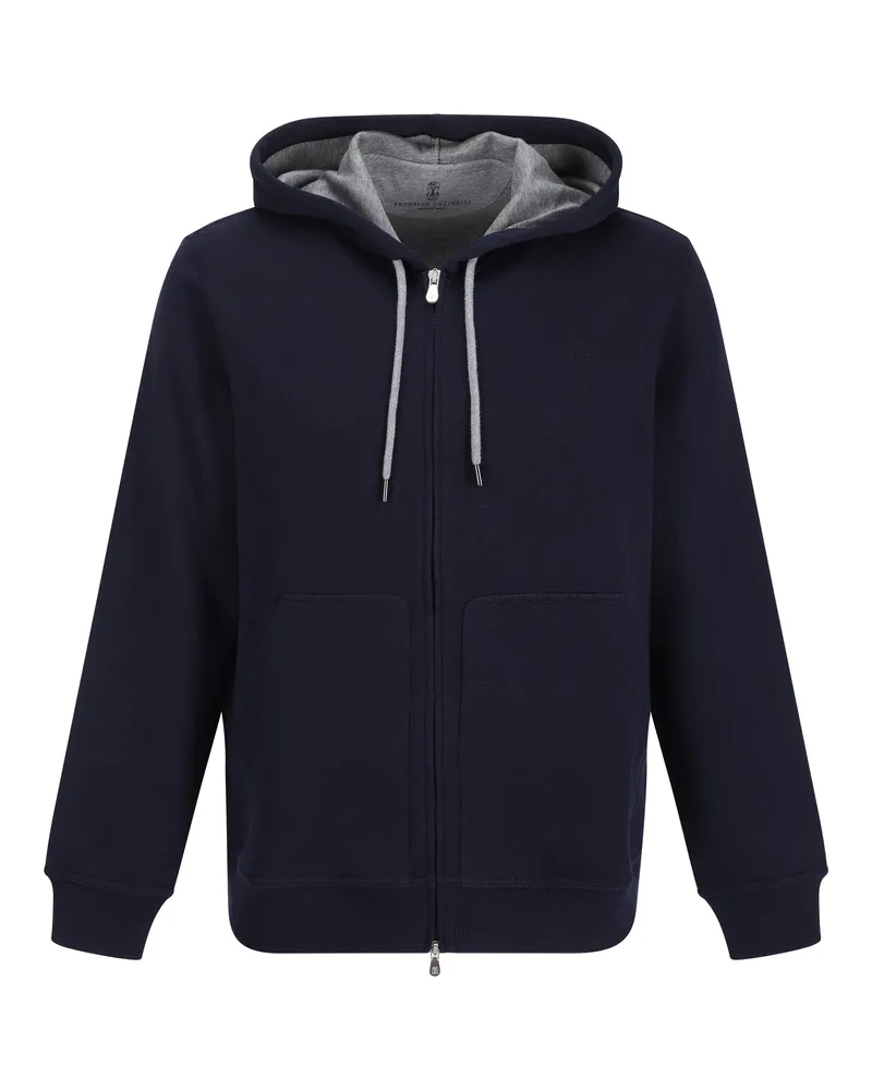 Brunello Cucinelli Men's Cotton Hoodie Cobalt Blue Sweatshirts Sweater Blue