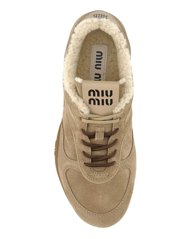 Miu Miu Allacciate Sneaker — Beige Beige