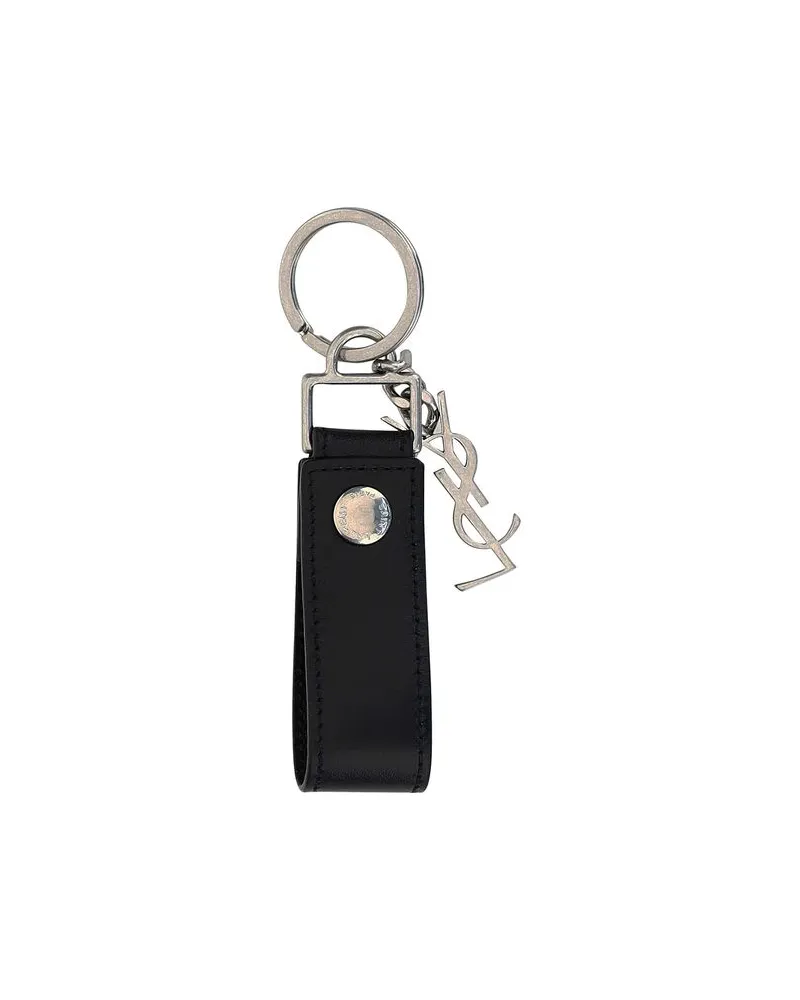 Saint Laurent Men's Black Calf Leather Bos Taurus Keychain Accessory Black