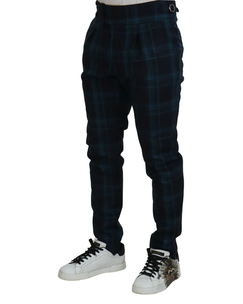 Dolce & Gabbana Men's Plaid Wool Trousers Navy Navy