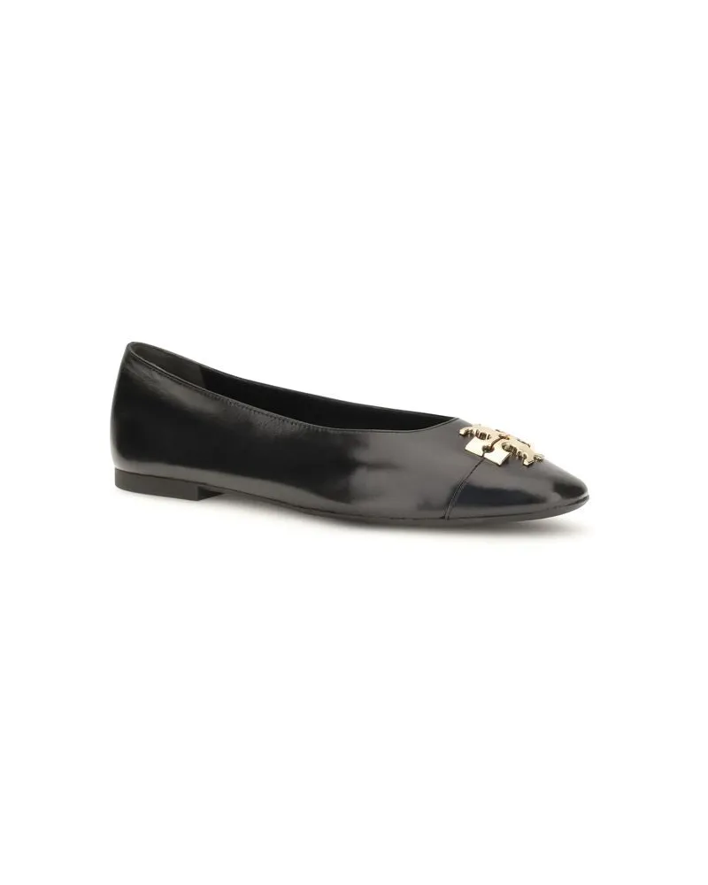 Tory Burch Women's Black Calf Leather Bos Taurus Ballet Flats Black