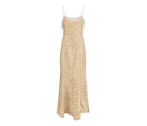 Patterned Viscose-Silk Dress — Beige