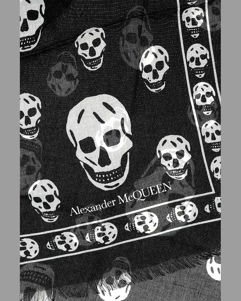 Alexander McQueen Women's Printed Chiffon Foulard Blackivory Ca Skull 104x120 Sciarpe E Black