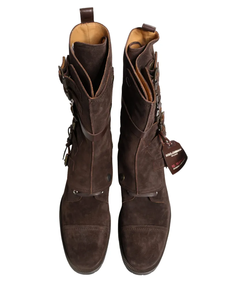 Dolce & Gabbana Men's Brown Suede Leather Combat Ankle Boots Shoes Brown