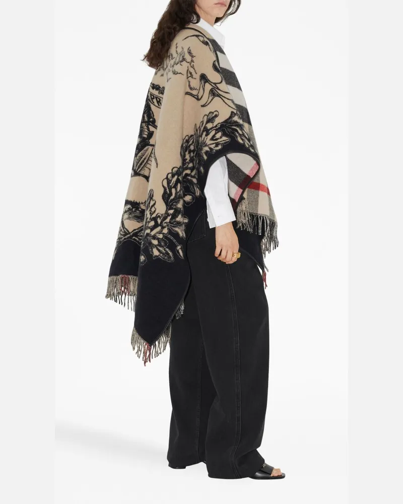 Burberry Equestrian Knight Motif Wool Shawl — Beige Beige
