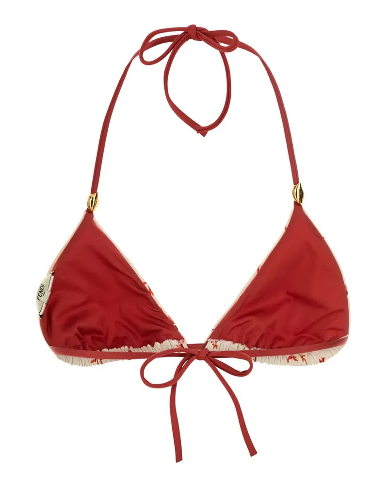 Fendi Women's Printed Stretch Nylon Bikini Top Offwhite+marsala Costumi Da Bagno Beige