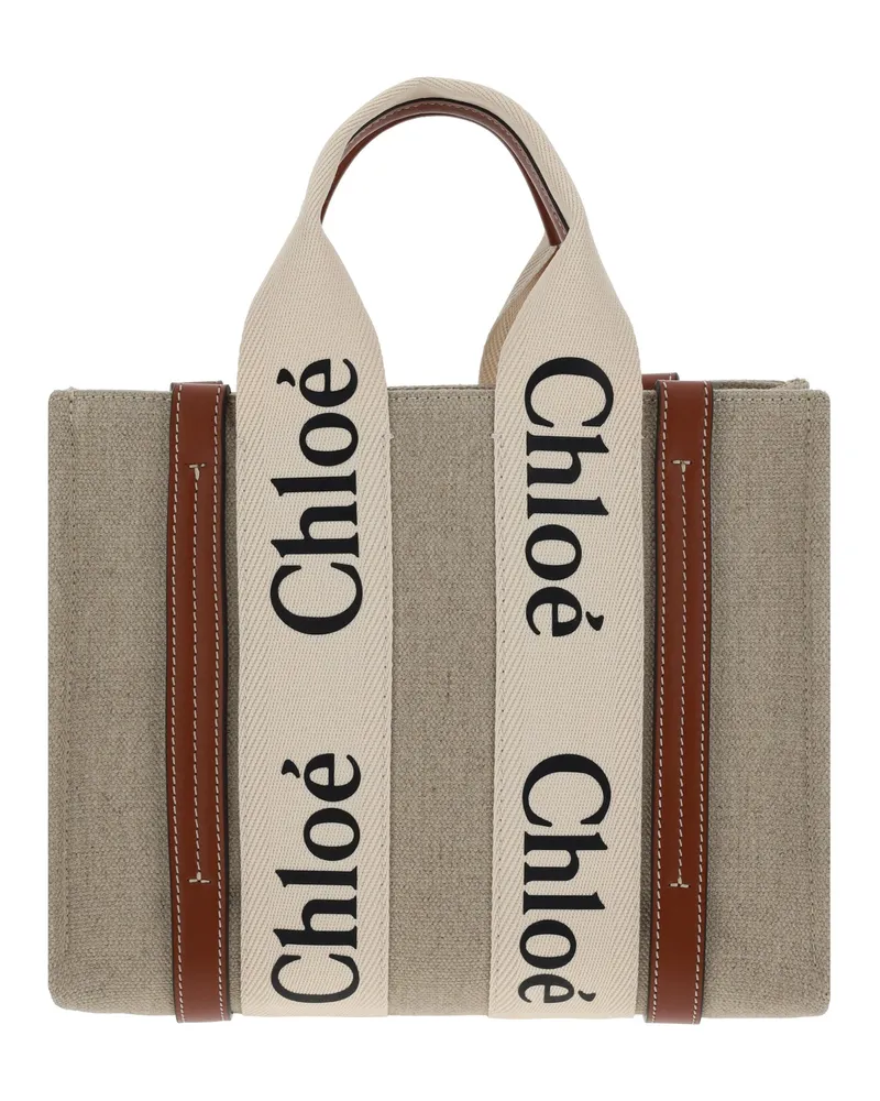 Chloé Women's Woody Handbag White - Brown Canvas Handbags Hand Bags White